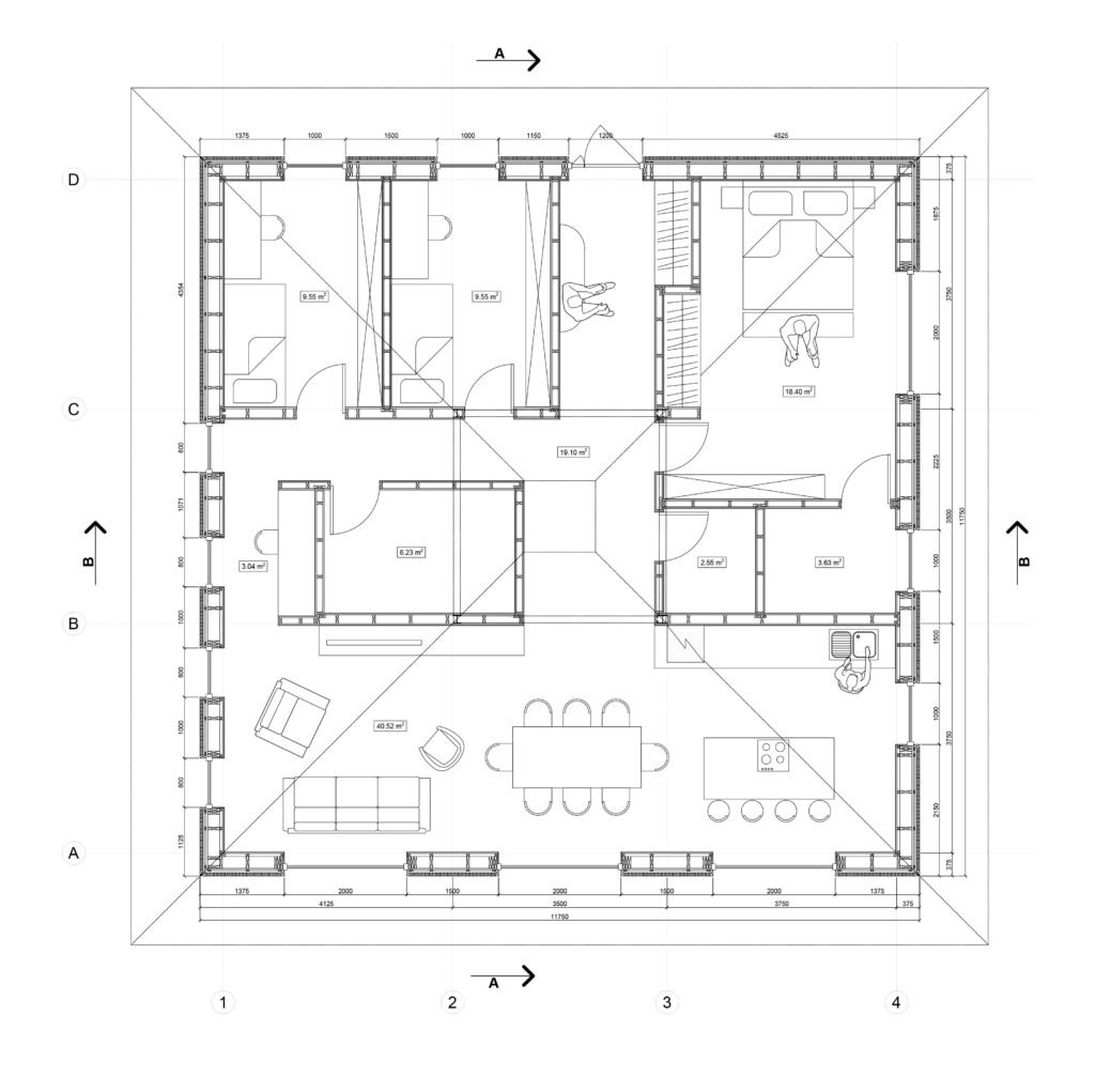 MJ CONSTRUCTION, moduļu mājas, projekts